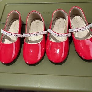 Two Red Kids Shoes with Pearl Strap